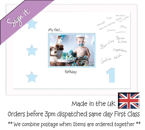 1 - My First Birthday with Stars Signing Guest Photo Frame Double Mounted Gift 1st 7