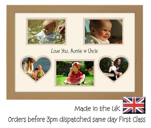 Auntie & Uncle Photo Frame - Love You Auntie & Uncle Multi Aperture Photo Frame Double Mounted 5BOXHRTS 565D 450mm x 297mm mount size  , Choices of frames & Borders