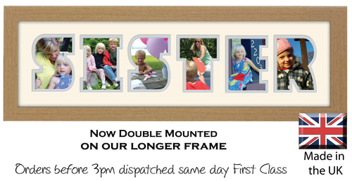 Sister Photo Frame - Sister Word Photo Frame 32CC 545mm x 151mm mount size  , Choices of frames & Borders