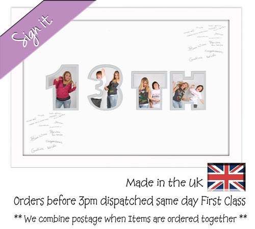 13th Birthday Signing Double Mounted Photo Frame 867D 450mm x 297mm mount size  , Choices of frames & Borders