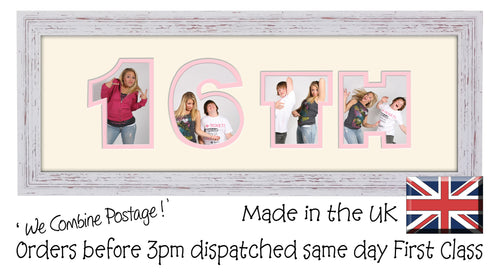 16th Birthday Double Mounted Photo Frame 848A 450mm x 151mm mount size  , Choices of frames & Borders