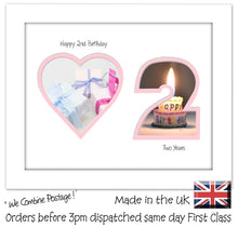 2nd Birthday Photo Frame - 2nd Birthday with Heart Landscape photo frame 1161F 9"x7" mount size  , Choices of frames & Borders