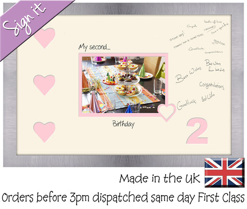 2 - My Second Birthday with Hearts Signing Guest Photo Frame Double Mounted Gift 1st 7