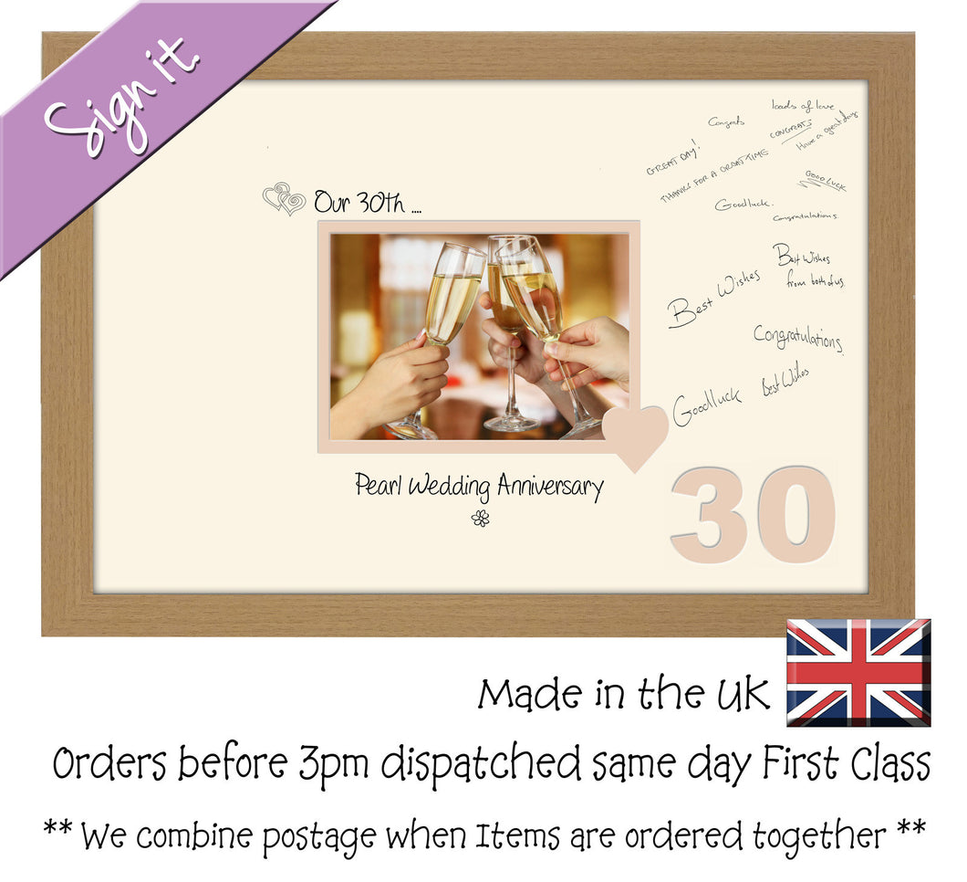 30th Pearl Wedding Anniversary Signing Guest Photo Frame Gift 7x5 Photo by Photos in a Word 691D 450mm x 297mm mount size  , Choices of frames & Borders