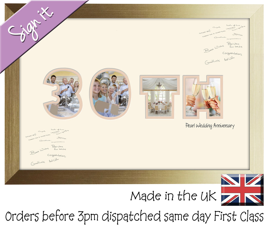 30th Pearl Wedding Anniversary Signing Double Mounted Photo Frame 881D 450mm x 297mm mount size  , Choices of frames & Borders