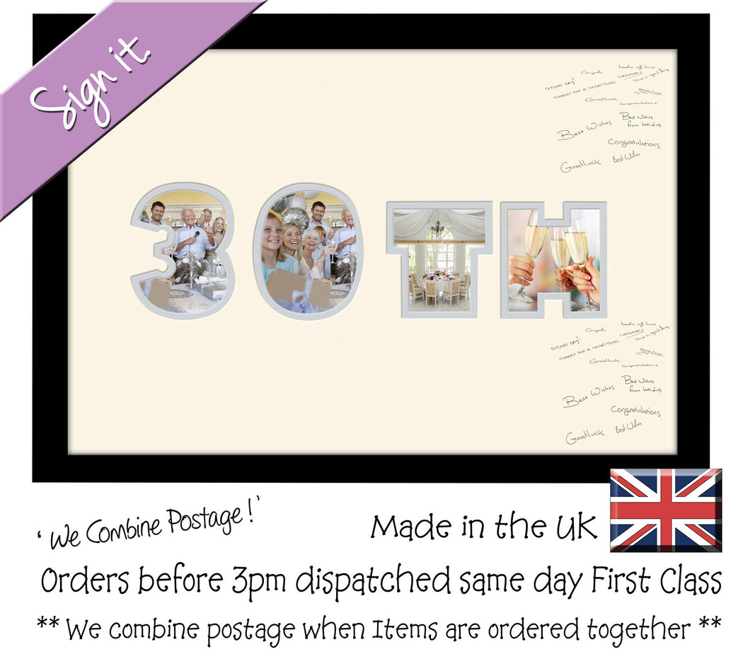 30th Birthday Anniversary Signing Double Mounted Photo Frame 871D 450mm x 297mm mount size , Choices of frames & Borders