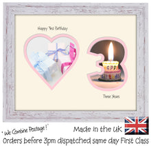 3rd Birthday Photo Frame - 3rd Birthday with Heart Landscape photo frame 1163F 9"x7" mount size  , Choices of frames & Borders