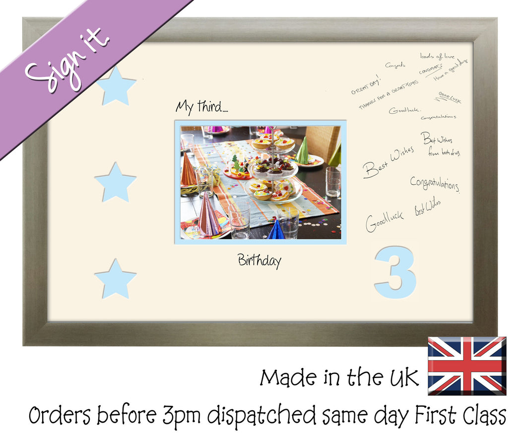 3rd - My Third Birthday with Stars Signing Guest Photo Frame Double Mounted Gift 1st 7x5 704D 450mm x 297mm mount size  , Choices of frames & Borders