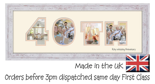 40th Ruby Wedding Anniversary Double Mounted Photo Frame 862A 450mm x 151mm mount size  , Choices of frames & Borders