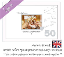 50th Golden Wedding Signing Guest Photo Frame Gift 7"x5" Photo by Photos in a Word 693D 450mm x 297mm mount size  , Choices of frames & Borders