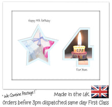 4th Birthday Photo Frame - 4th Birthday with Star Landscape photo frame 1166F 9"x7" mount size  , Choices of frames & Borders