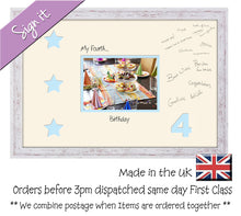 4th - My Fourth Birthday with Stars Signing Guest Photo Frame Double Mounted Gift 1st 7"x5" photo 706D 450mm x 297mm mount size , Choices of frames & Borders