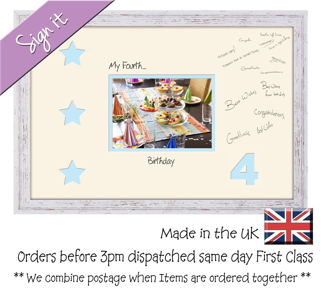 4th - My Fourth Birthday with Stars Signing Guest Photo Frame Double Mounted Gift 1st 7