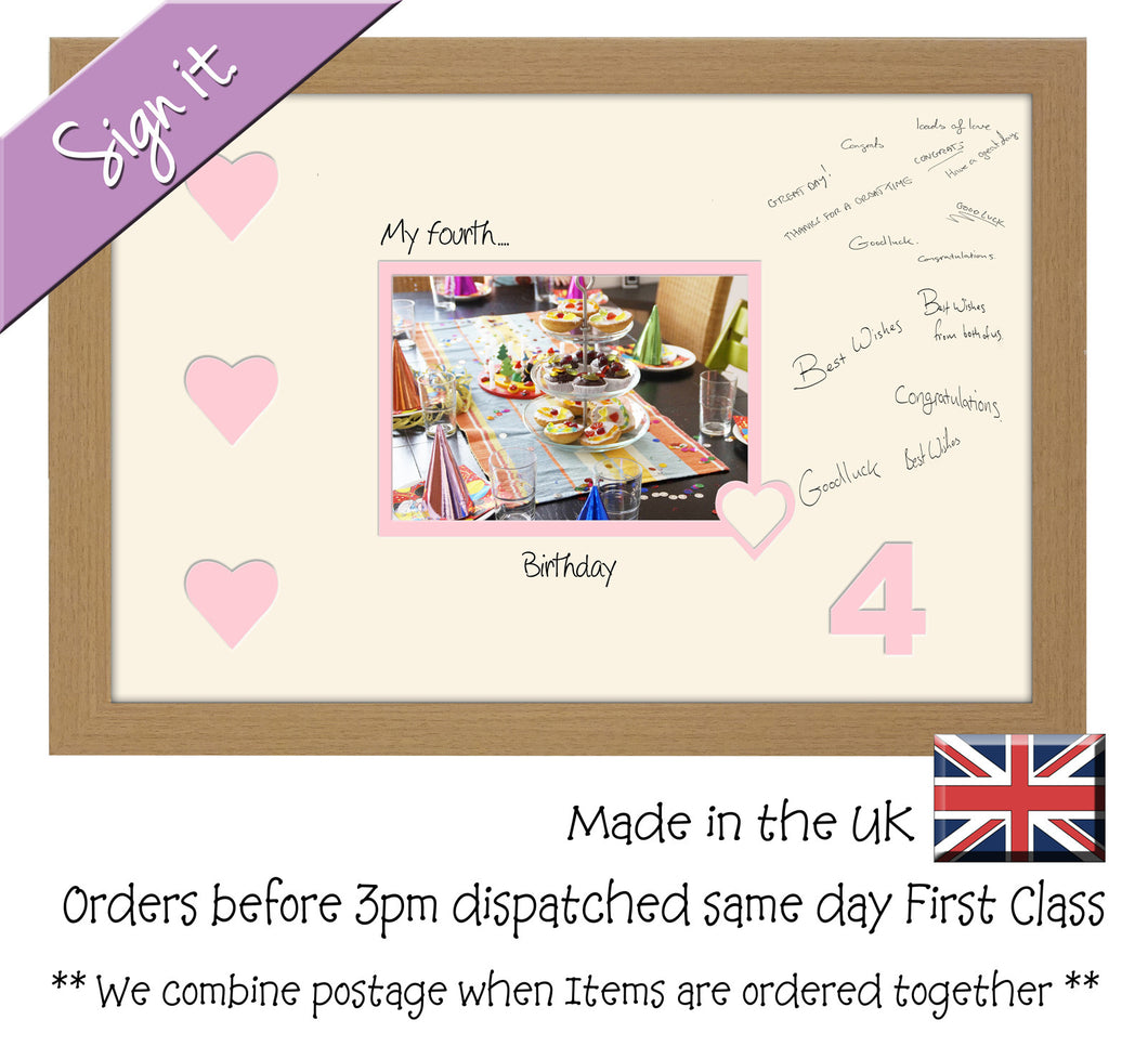 4th - My Fourth Birthday with Hearts Signing Guest Photo Frame Double Mounted Gift 1st 7