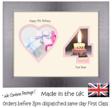 4th Birthday Photo Frame - 4th Birthday with Heart Landscape photo frame 1165F 9"x7" mount size  , Choices of frames & Borders