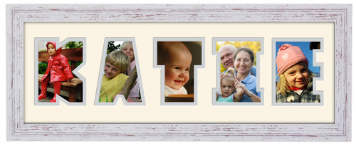 5 Letter Photo Frame - Double Mounted Five Letter Custom Name Personalised Word Photo Frame 1266A 450mm x 151mm mount size  , Choices of frames & Borders
