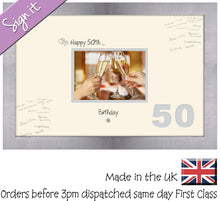 50th Birthday Signing Guest Photo Frame Gift 7"x5" Photo by Photos in a Word 672D 450mm x 297mm mount size  , Choices of frames & Borders