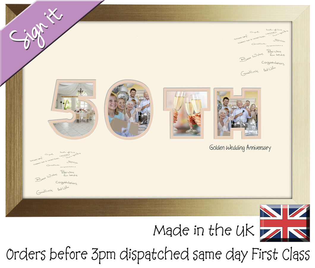 50th Golden Wedding Anniversary Signing Double Mounted Photo Frame 883D 450mm x 297mm mount size  , Choices of frames & Borders