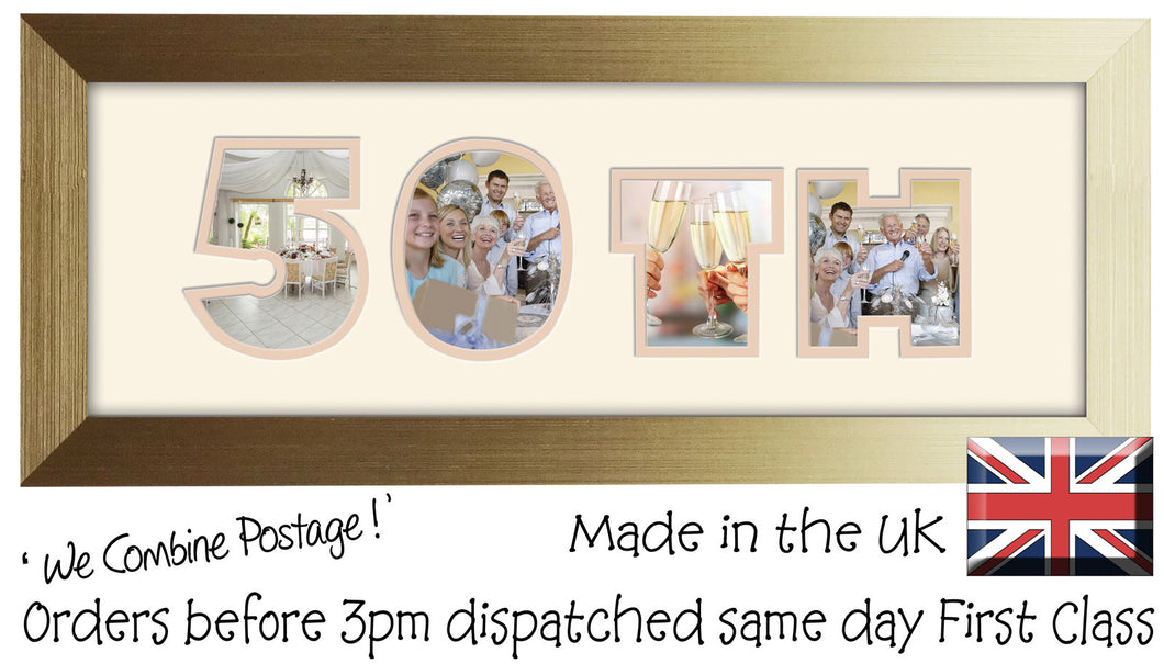 50th Birthday Anniversary Double Mounted Photo Frame 853A 450mm x 151mm mount size  , Choices of frames & Borders