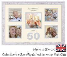 50th Birthday 4"x4" x4 and 5"x5" Square Boxes Photo Frame Double Mounted 968D 450mm x 297mm  mount size , Choices of frames & Borders