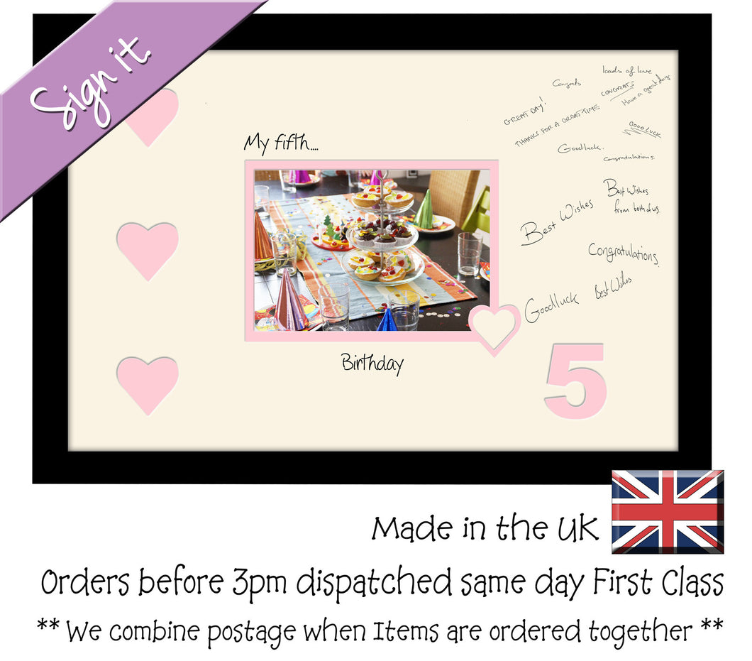 5th - My Fifth Birthday with Hearts Signing Guest Photo Frame Double Mounted Gift 1st 7