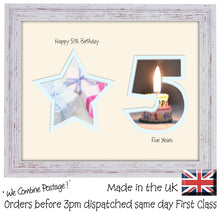 5th Birthday Photo Frame - 5th Birthday with Star Landscape photo frame 1168F 9"x7" mount size  , Choices of frames & Borders