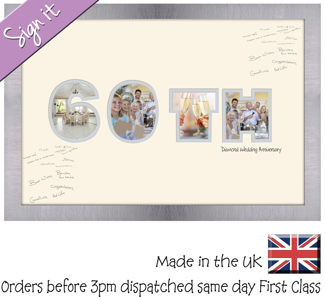 60th Diamond Wedding Anniversary Signing Double Mounted Photo Frame 884D 450mm x 297mm mount size  , Choices of frames & Borders