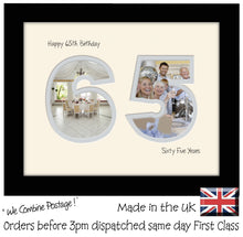 65th Birthday Photo Frame - Sixty Fifth Birthday Landscape photo frame 1186F 9"x7" mount size  , Choices of frames & Borders
