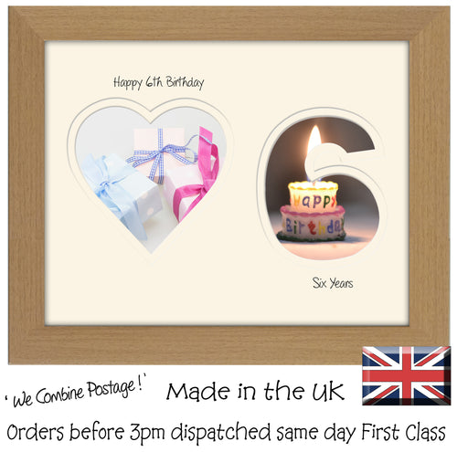 6th Birthday Photo Frame - 6th Birthday with Heart Landscape photo frame 1169F 9