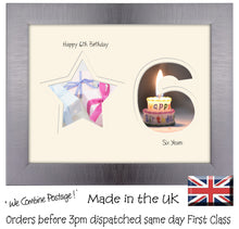 6th Birthday Photo Frame - 6th Birthday with Star Landscape photo frame 1170F 9"x7" mount size  , Choices of frames & Borders