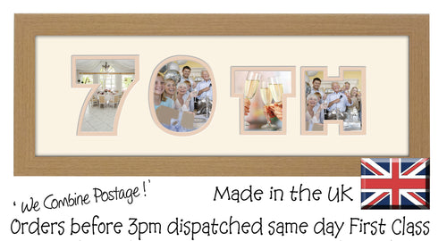 70th Birthday Anniversary Double Mounted Photo Frame 856A 450mm x 151mm mount size  , Choices of frames & Borders