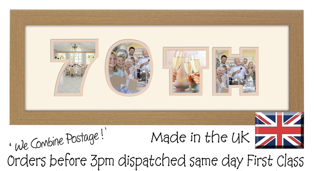 70th Birthday Anniversary Double Mounted Photo Frame 856A 450mm x 151mm mount size  , Choices of frames & Borders