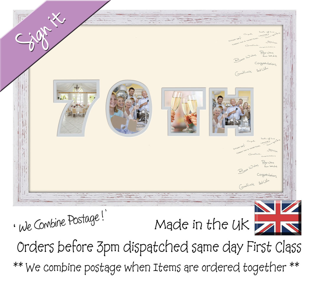 70th Birthday Anniversary Signing Double Mounted Photo Frame 876D 450mm x 297mm mount size  , Choices of frames & Borders