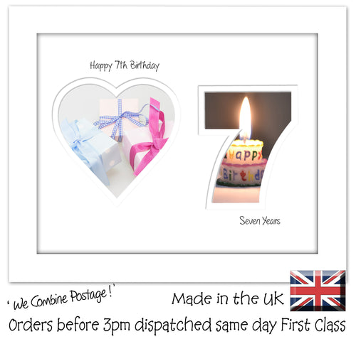 7th Birthday Photo Frame - 7th Birthday with Heart Landscape photo frame 1171F 9