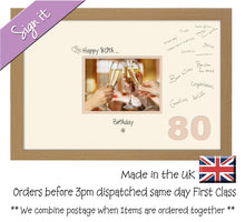 80th Birthday Signing Guest Photo Frame Gift 7"x5" Photo by Photos in a Word 688D 450mm x 297mm mount size  , Choices of frames & Borders