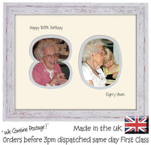 80th Birthday Photo Frame - Eightieth Birthday Landscape photo frame 1188F 9"x7" mount size  , Choices of frames & Borders