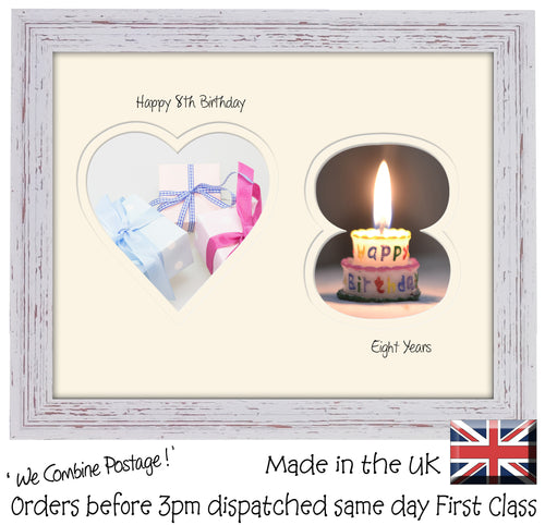 8th Birthday Photo Frame - 8th Birthday with Heart Landscape photo frame 1173F 9