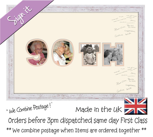 90th Birthday Anniversary Signing Double Mounted Photo Frame 878D 450mm x 297mm mount size  , Choices of frames & Borders