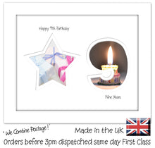 9th Birthday Photo Frame - 9th Birthday with Star Landscape photo frame 1176F 9"x7" mount size  , Choices of frames & Borders