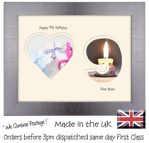 9th Birthday Photo Frame - 9th Birthday with Heart Landscape photo frame 1175F 9