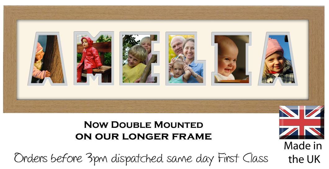 Amelia Photo Frame - Amelia Name Word Photo Frame 1290CC 545mm x 151mm mount size  , Choices of frames & Borders