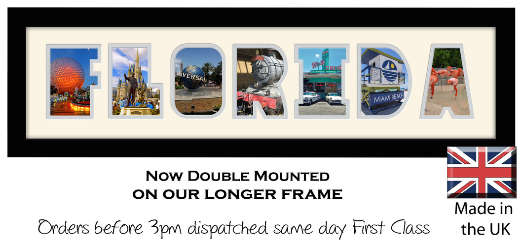 Florida Photo Frame - Florida Holiday Word Photo Frame 1257DD 640mm x 151mm mount size  , Choices of frames & Borders