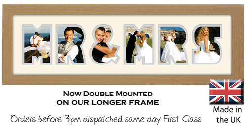 Mr & Mrs Photo Frame - Mr &Mrs Word Photo Frame 56CC 545mm x 151mm mount size  , Choices of frames & Borders