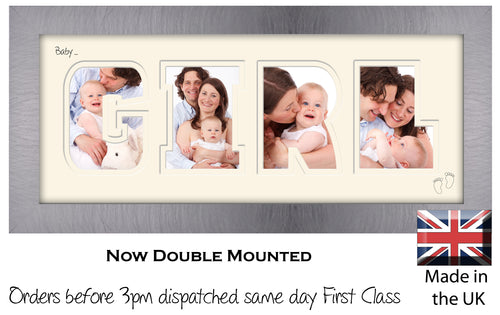 Baby Girl Photo Frame - Baby Girl Word Photo Frame 8-BB 375mm x 151mm mount size  , Choices of frames & Borders
