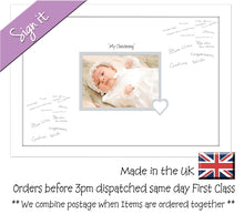 My Christening (heart) Photo Frame for Signing Signature for Guest Takes 7"x5" Photo by Photos in a Word 450mm x 297mm mount size 918D  , Choices of frames & Borders