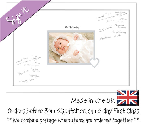 My Christening (heart) Photo Frame for Signing Signature for Guest Takes 7