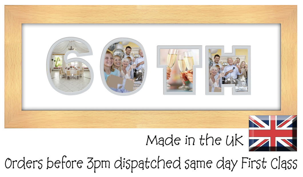 60th Birthday Anniversary Double Mounted Photo Frame 854A 450mm x 151mm mount size  , Choices of frames & Borders