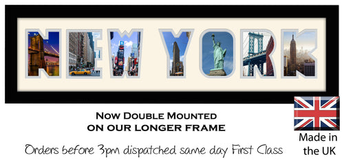New York Photo Frame - New York Holiday Word Photo Frame 1260DD 640mm x 151mm mount size  , Choices of frames & Borders