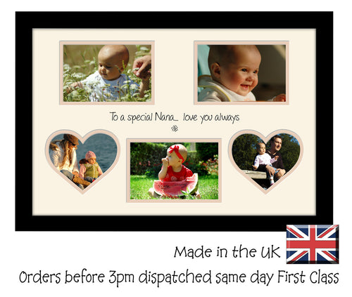 Nana Photo Frame - Special Nana Multi Aperture Photo Frame Double Mounted 5BOXHRTS 543D 450mm x 297mm mount size  , Choices of frames & Borders
