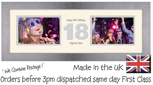 18th Birthday Photo Frame Eighteenth Gift Takes Two 6”x4” Landscape Photos 1220A 450mm x 151mm mount size  , Choices of frames & Borders